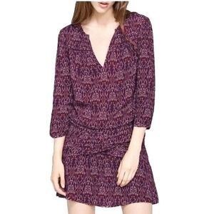 ba&sh Georgia Dress Size 1‎ Small Purple Ikat Print Viscose Boho Ruffle Hem